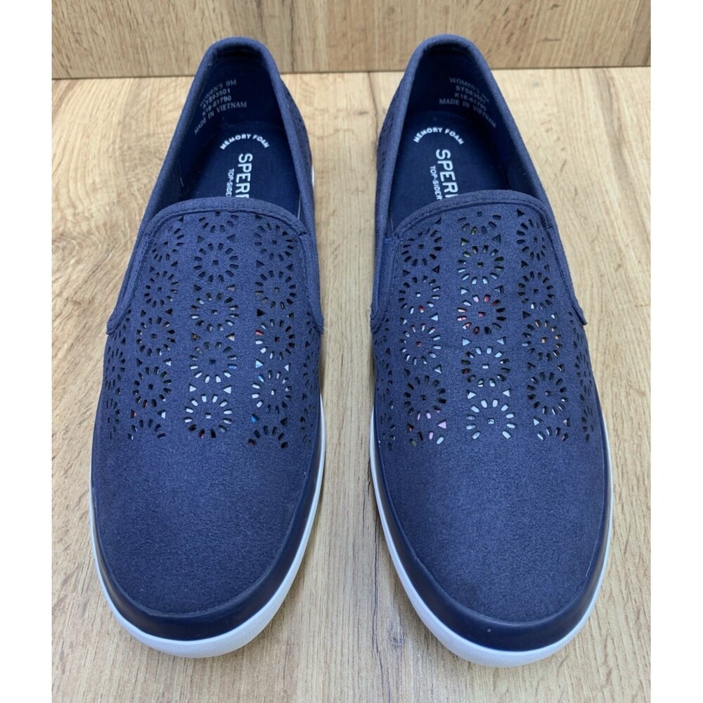 Sperry Slip On Shoes Womens 9 M  Navy Perforated Memory Foam Casual Flats - Picture 4 of 12